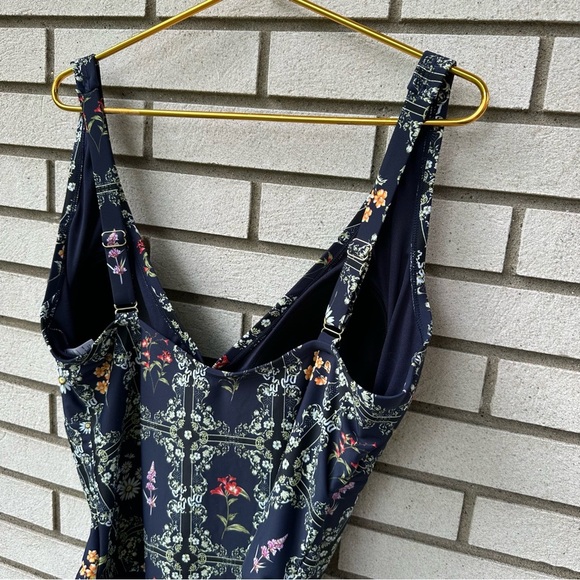 Agua Bendita Target Blue Floral Tile Print One Piece Swimsuit 1X Cheeky - Picture 9 of 13